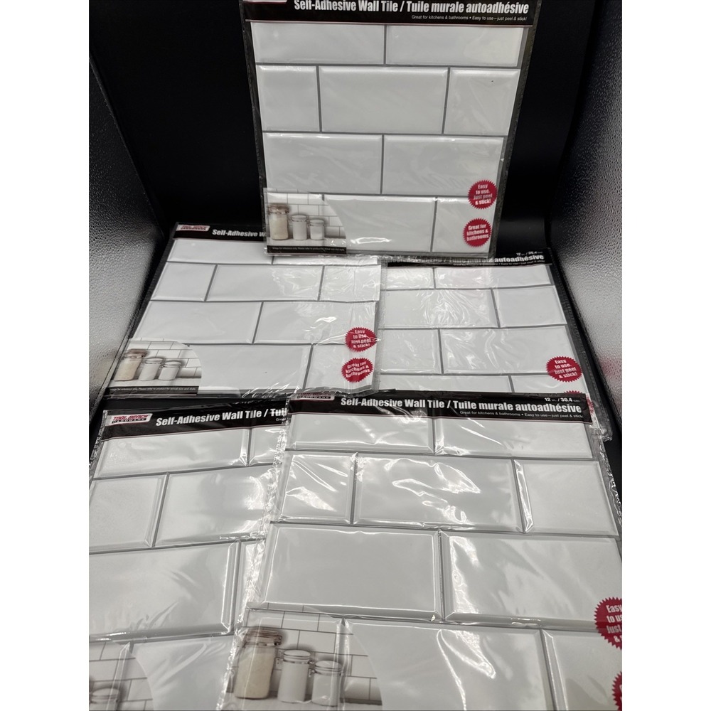 Lot Of 5 White Subway Wall Tile Peel & Stick 3D Lot 12" Kitchen Bathroom Set